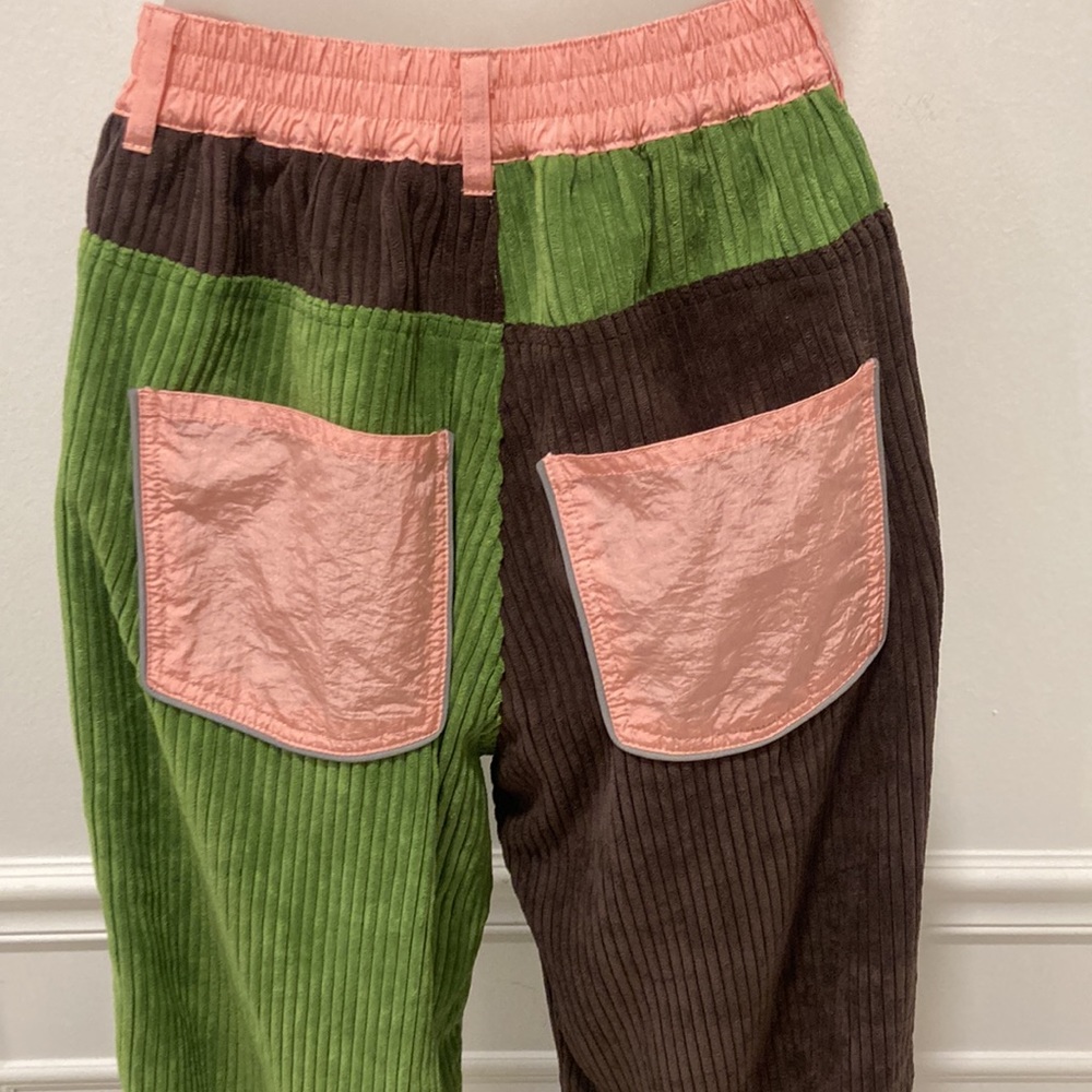 Somewhere Nowhere Brown & Green Corduroy Pants with Pink Trim S/M - Picture 7 of 7